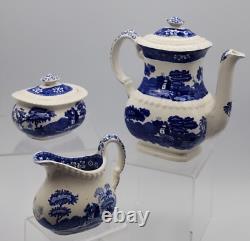 Spode's Tower Blue 6 Demitasse Cups With Saucers Creamer Covered Sugar Tea Pot