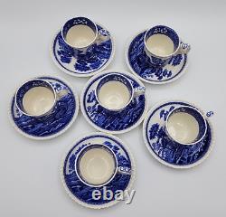 Spode's Tower Blue 6 Demitasse Cups With Saucers Creamer Covered Sugar Tea Pot
