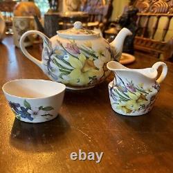 St George's (England) Floral Bone China Tea Pot, Creamer & Open Sugar Bowl