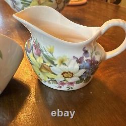 St George's (England) Floral Bone China Tea Pot, Creamer & Open Sugar Bowl