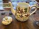 Staffordshire Crown Hunting Scene Fine Bone China Teapot Withcover 6.76 Tall Vtg