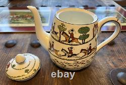 Staffordshire Crown Hunting Scene Fine Bone China Teapot withCover 6.76 Tall VTG