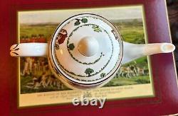 Staffordshire Crown Hunting Scene Fine Bone China Teapot withCover 6.76 Tall VTG