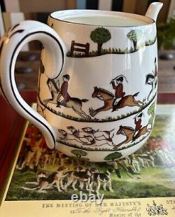 Staffordshire Crown Hunting Scene Fine Bone China Teapot withCover 6.76 Tall VTG