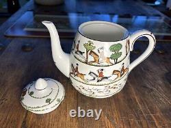 Staffordshire Crown Hunting Scene Fine Bone China Teapot withCover 6.76 Tall VTG