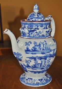 Staffordshire Flow Blue Pink Lustre Partial Tea Set Domed Teapot, Bowl & Sugar