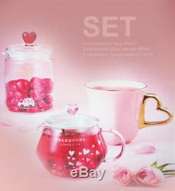 Starbucks Korea 2019 Valentine glass tea pot + Ceramic mug + glass canister SET