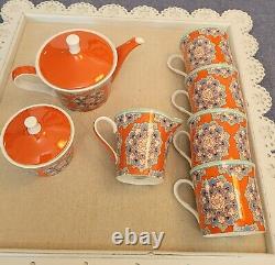 Stechol Floral Teapot Set, Creamer & Sugar and 4 Mugs