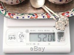 Sterling 98% Wired ENAMEL Sugar Pot Tray Spoon Korean Guilloche. #520g/ 18.31oz
