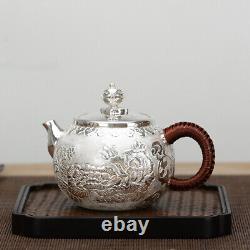 Sterling Silver Tea Set Stove Kettle Tea Pot Tea Cups Handmade Wealth Blooms Set