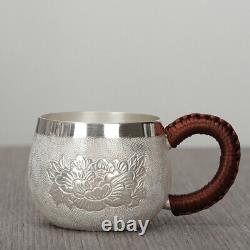 Sterling Silver Tea Set Stove Kettle Tea Pot Tea Cups Handmade Wealth Blooms Set