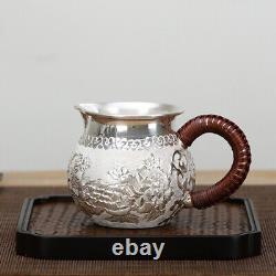 Sterling Silver Tea Set Stove Kettle Tea Pot Tea Cups Handmade Wealth Blooms Set