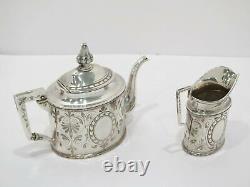 Sterling Silver W. Gale & Son, NY Antique Floral Ornament Teapot & Creamer Set