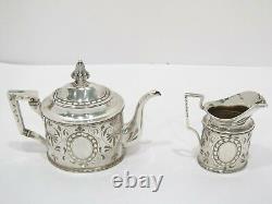 Sterling Silver W. Gale & Son, NY Antique Floral Ornament Teapot & Creamer Set