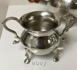 Stieff Pewter Williamsburg Restoration Tea Set Teapot Sugar Creamer (3) Pieces