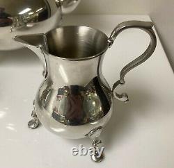 Stieff Pewter Williamsburg Restoration Tea Set Teapot Sugar Creamer (3) Pieces