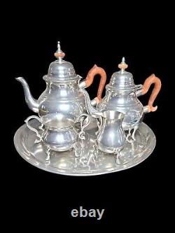 Stieff Williamsburg Restoration Pewter Coffee/Tea Pot SetCreamerSugar Tray