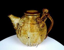 Studio Art Pottery Artist Signed Tan Speckled 3 Piece Stoneware 7 Teapot Set