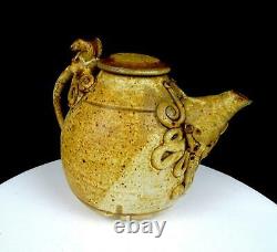 Studio Art Pottery Artist Signed Tan Speckled 3 Piece Stoneware 7 Teapot Set