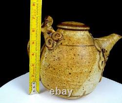 Studio Art Pottery Artist Signed Tan Speckled 3 Piece Stoneware 7 Teapot Set