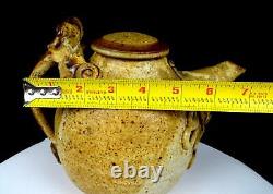 Studio Art Pottery Artist Signed Tan Speckled 3 Piece Stoneware 7 Teapot Set