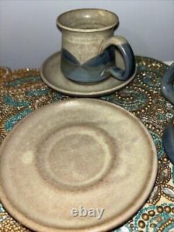 Studio Art Pottery Handmade Coffee Tea Pot Service 4 Cups Sugar Creamer Plates