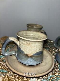 Studio Art Pottery Handmade Coffee Tea Pot Service 4 Cups Sugar Creamer Plates