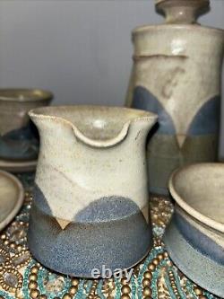 Studio Art Pottery Handmade Coffee Tea Pot Service 4 Cups Sugar Creamer Plates