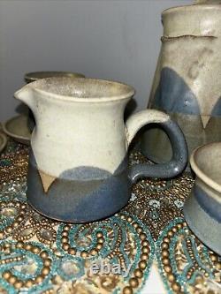 Studio Art Pottery Handmade Coffee Tea Pot Service 4 Cups Sugar Creamer Plates