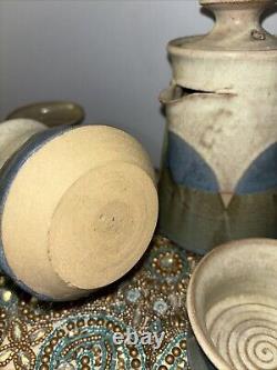 Studio Art Pottery Handmade Coffee Tea Pot Service 4 Cups Sugar Creamer Plates