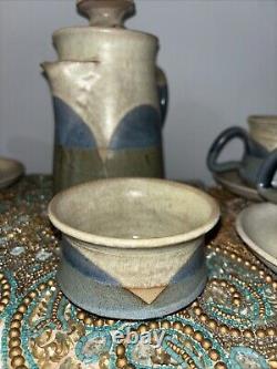 Studio Art Pottery Handmade Coffee Tea Pot Service 4 Cups Sugar Creamer Plates