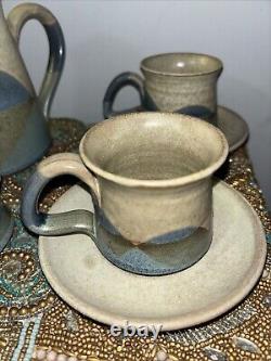 Studio Art Pottery Handmade Coffee Tea Pot Service 4 Cups Sugar Creamer Plates