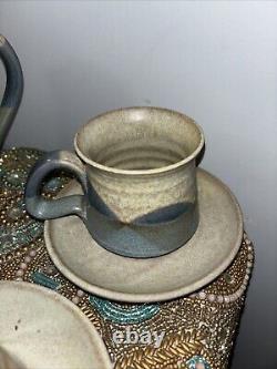 Studio Art Pottery Handmade Coffee Tea Pot Service 4 Cups Sugar Creamer Plates