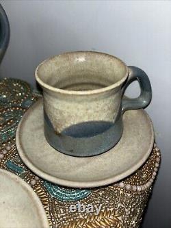 Studio Art Pottery Handmade Coffee Tea Pot Service 4 Cups Sugar Creamer Plates