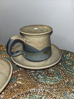Studio Art Pottery Handmade Coffee Tea Pot Service 4 Cups Sugar Creamer Plates