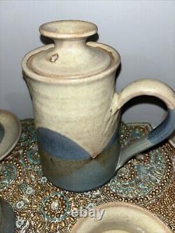 Studio Art Pottery Handmade Coffee Tea Pot Service 4 Cups Sugar Creamer Plates