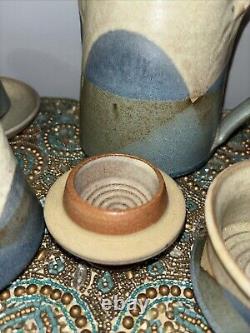 Studio Art Pottery Handmade Coffee Tea Pot Service 4 Cups Sugar Creamer Plates