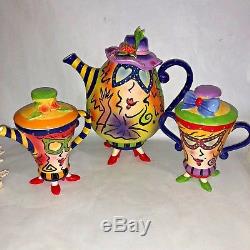 Studio Designworks Ceramic Hand Painted Tea Pot Creamer Sugar Lady withHigh Heels