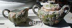 Stunning Japanese Nippon Moriage Rare Art Signed Tea Set Cups Teapot Cream And