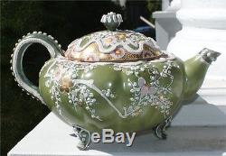 Stunning Japanese Nippon Moriage Rare Art Signed Tea Set Cups Teapot Cream And