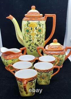 Stunning Tea Pot Set 5 demitasse cups, Covered Sugar Dish, Creamer and Tea Pot