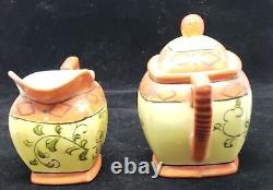 Stunning Tea Pot Set 5 demitasse cups, Covered Sugar Dish, Creamer and Tea Pot