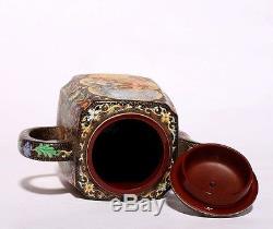 Superb Chinese Antique Hand Painting ZiSha Pottery Teapot Marked KangXi PT088