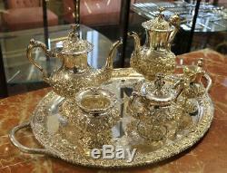 Superb Stieff Hand Wrought Repousee Two Tea Pot Sterling Silver 6 PC Tea Set