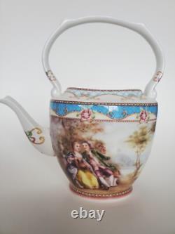 Superb Vintage Mini Teapot with Pink Roses & Romantic Scenes 6