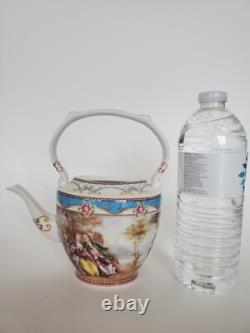 Superb Vintage Mini Teapot with Pink Roses & Romantic Scenes 6