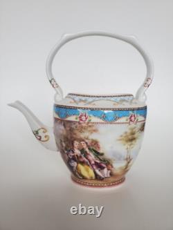 Superb Vintage Mini Teapot with Pink Roses & Romantic Scenes 6