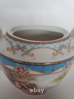 Superb Vintage Mini Teapot with Pink Roses & Romantic Scenes 6