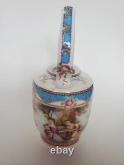 Superb Vintage Mini Teapot with Pink Roses & Romantic Scenes 6
