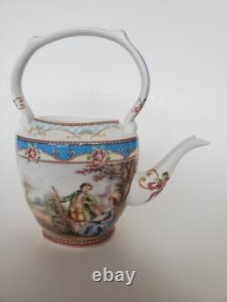 Superb Vintage Mini Teapot with Pink Roses & Romantic Scenes 6
